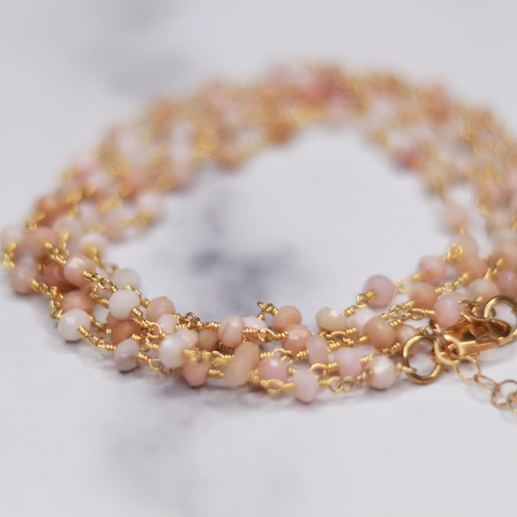 Pink Chalcedony Multi-Wrap Bracelet/Necklace Combo in Gold Filled  NEW