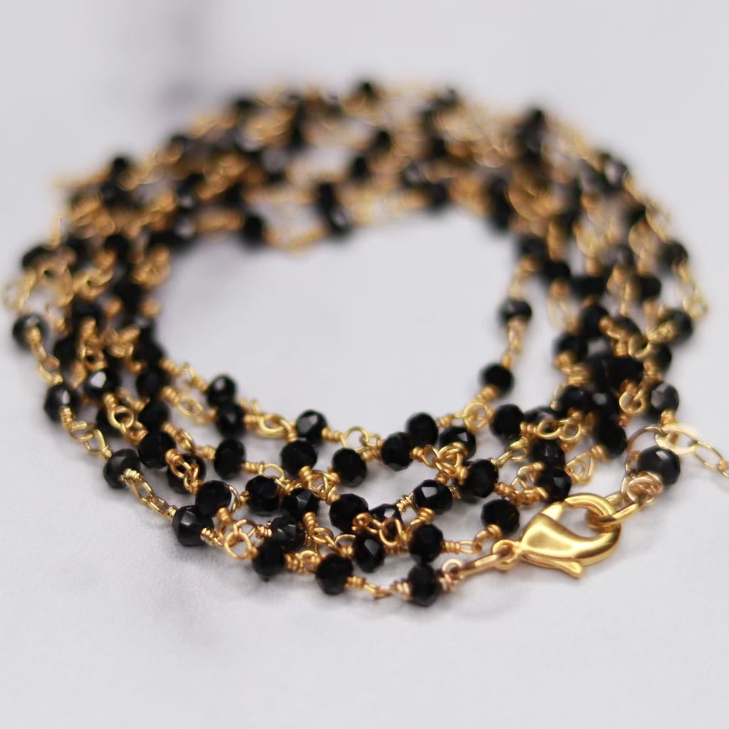 Black Onyx Multi-Wrap Bracelet/Necklace Combo in Sterling Silver or Gold Filled  NEW