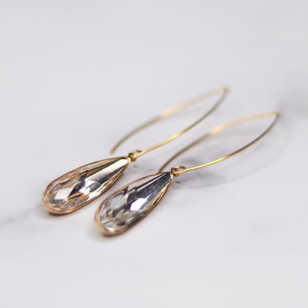 Swarovski Crystal Long Teardrop Pendant on Oval Earrings in Gold Filled or Sterling Silver  NEW