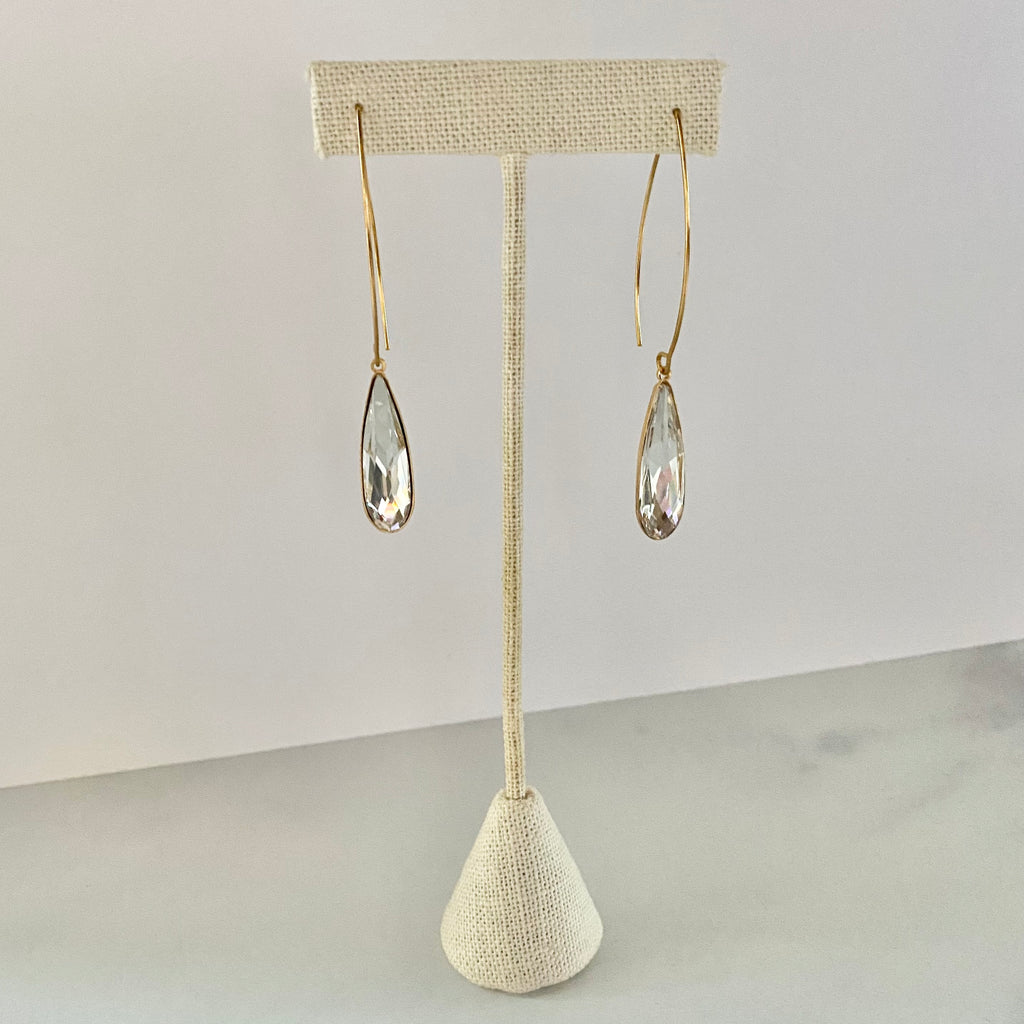 Swarovski Crystal Long Teardrop Pendant on Oval Earrings in Gold Filled or Sterling Silver  NEW