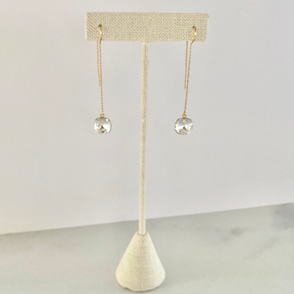 Swarovski Crystal Cushion Cut Pendant Threader Earrings in Gold Filled or Sterling Silver  NEW