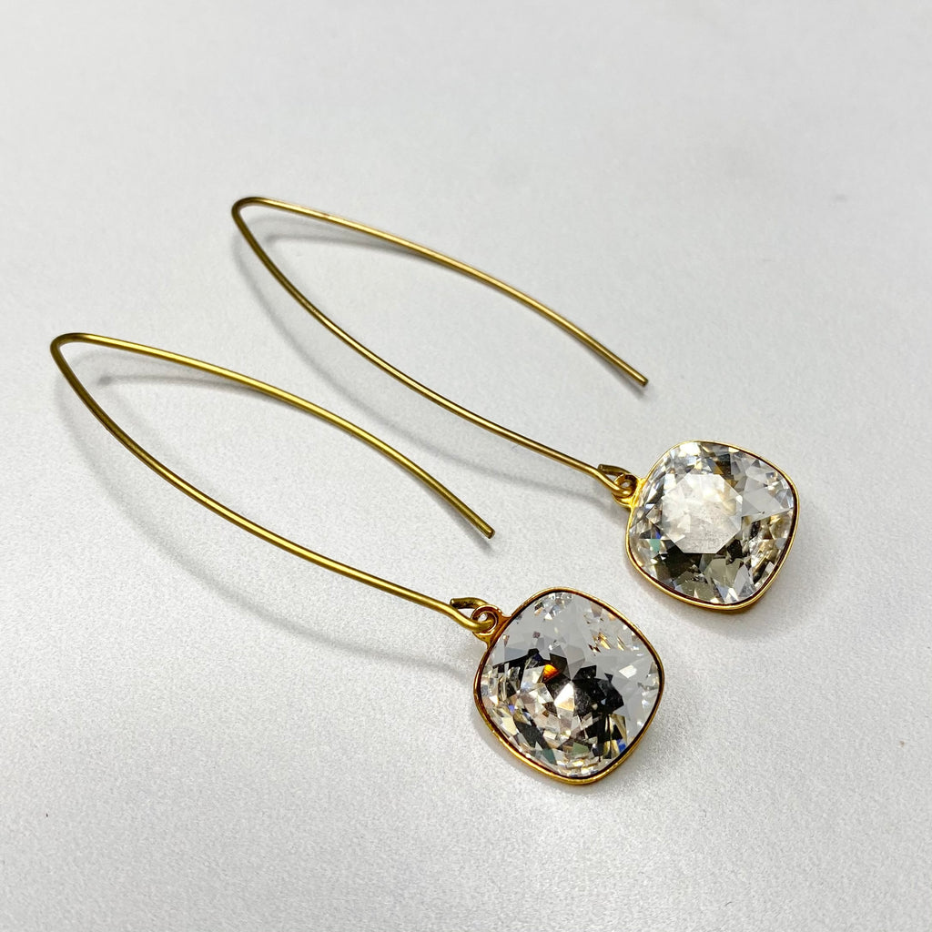 Swarovski Crystal Cushion Cut Pendant on Oval Earrings in Gold Filled or Sterling Silver  NEW