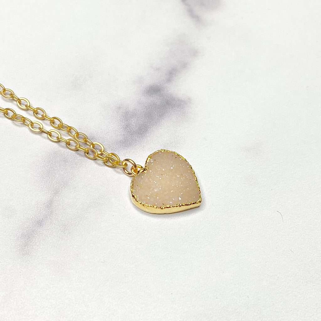 Cream Heart Druzy Pendant in Gold-Filled Necklace   (small) NEW