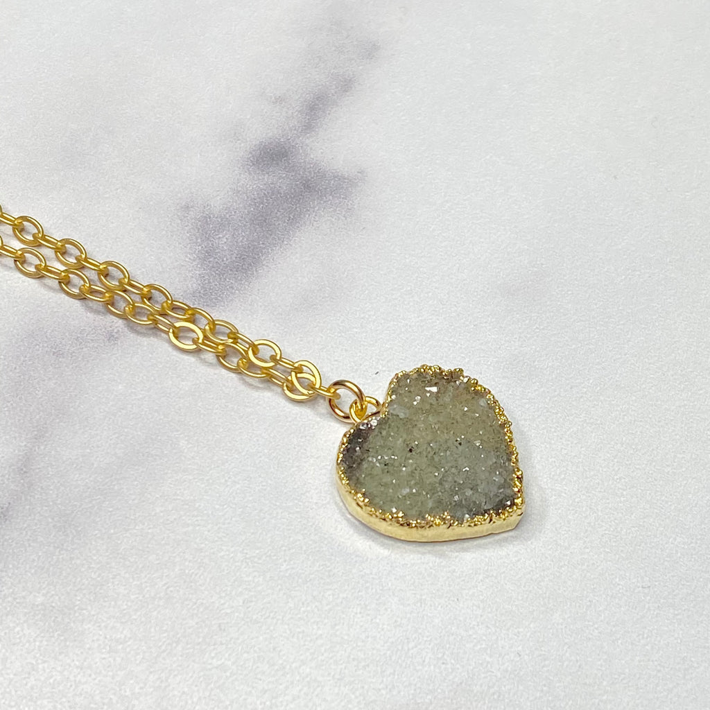 Gray Heart Druzy Pendant in Gold-Filled Necklace (small)   NEW