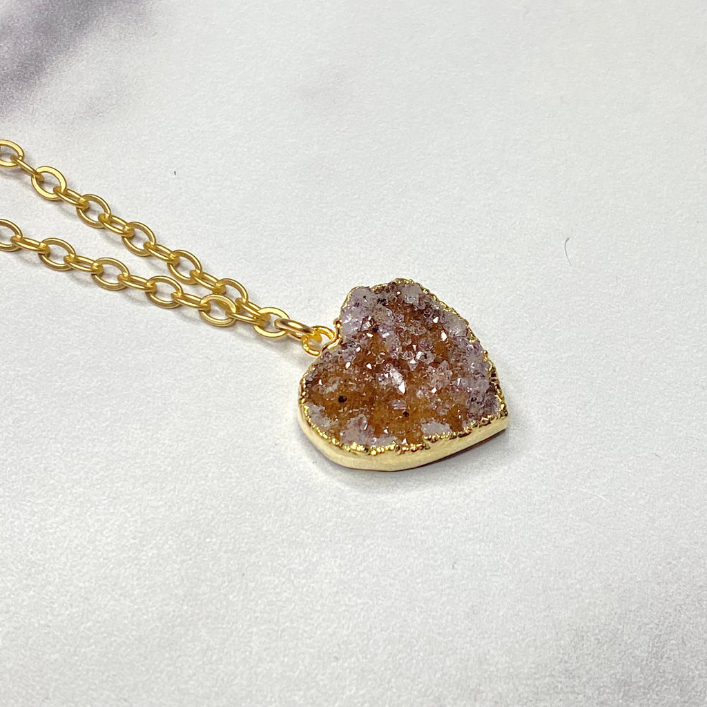 Chocolate Brown Heart Druzy Pendant in Gold-Filled Necklace (small)   NEW