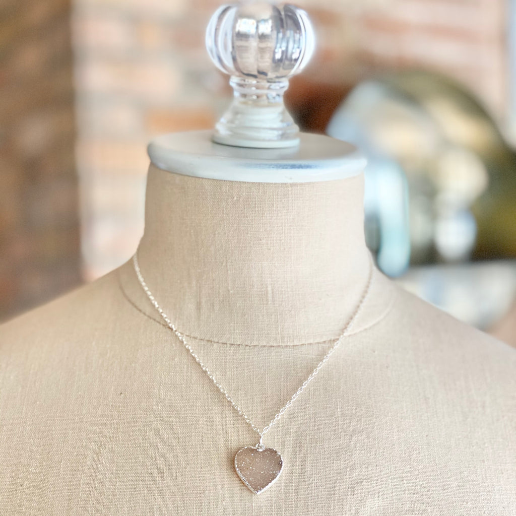 White/Light Lavendar Heart Druzy Pendant in Sterling Silver Necklace  (small)   NEW