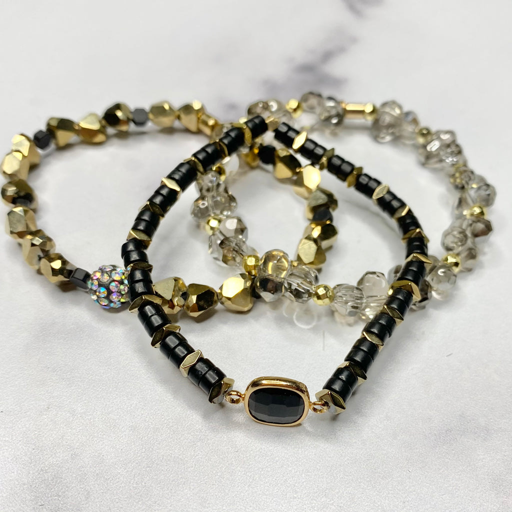 Black and Gold Sparkle Stretch Bracelet Bundle  NEW