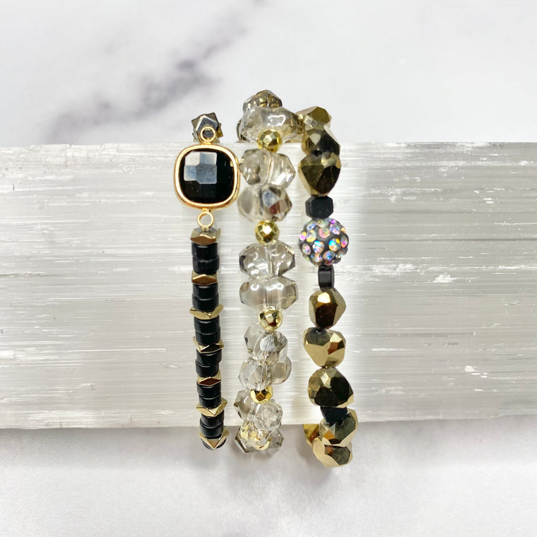 Black and Gold Sparkle Stretch Bracelet Bundle  NEW