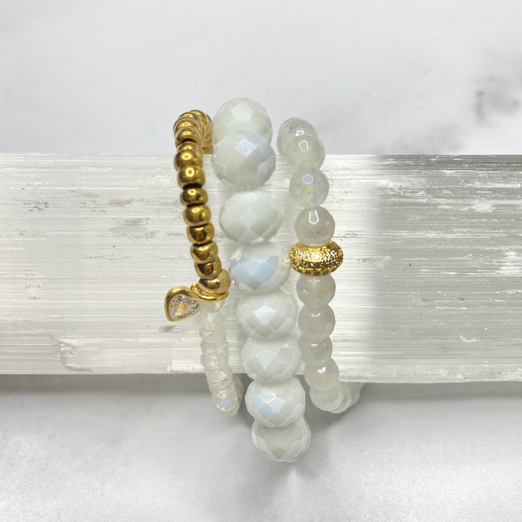 White & Gold Sparkle Stretch Bracelet Bundle  NEW