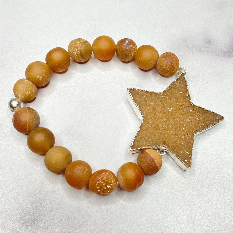 Chunky Carmel Star Druzy and Honed Druzy Stretch Bracelet NEW