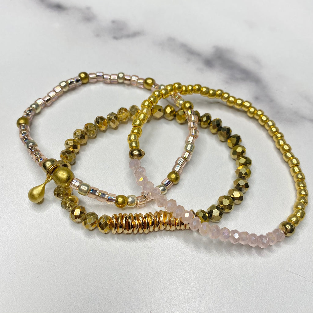Pink and Gold Stretch Bracelet Bundle  NEW