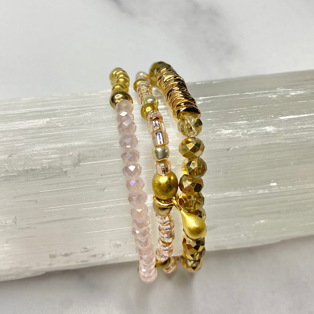 Pink and Gold Stretch Bracelet Bundle  NEW