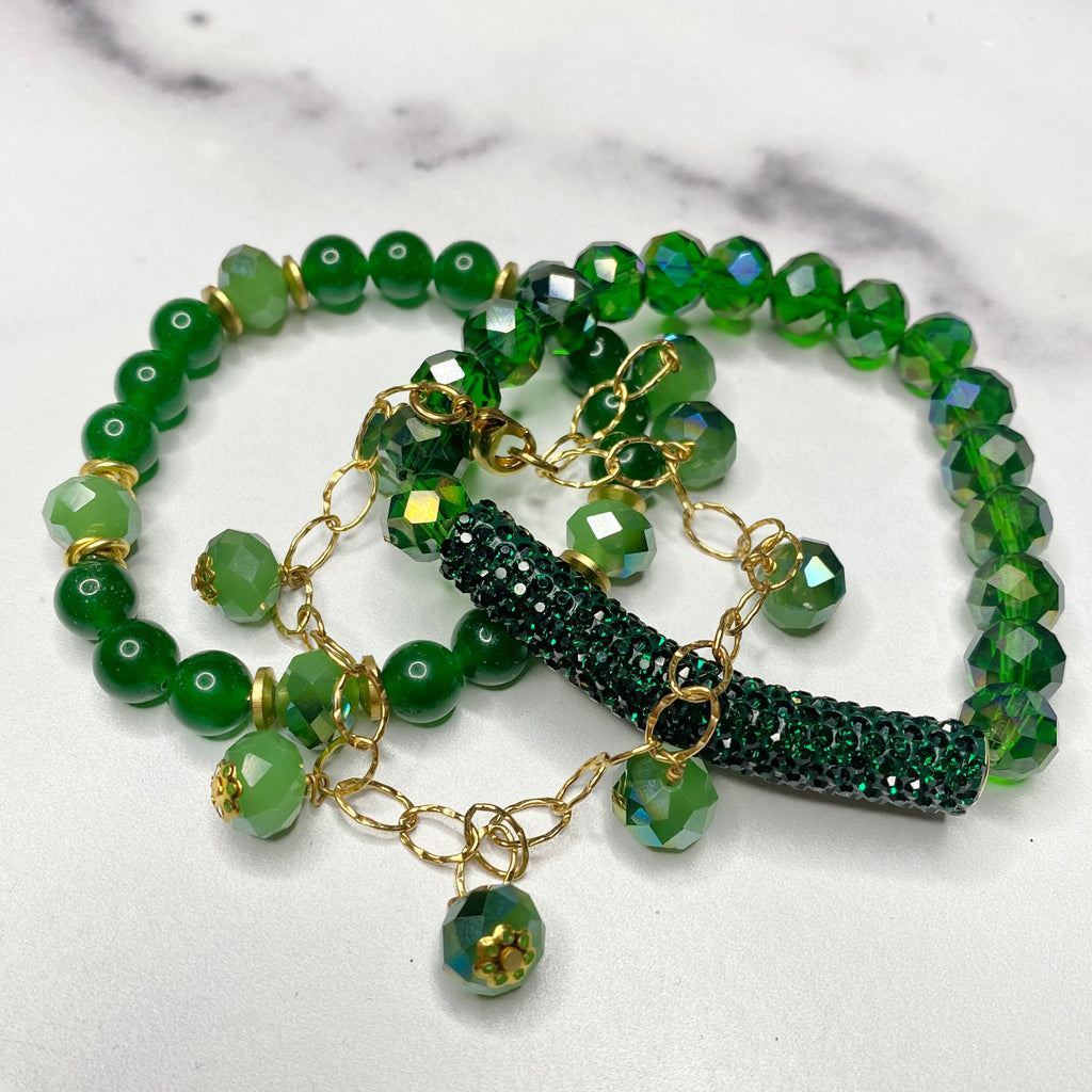 Emerald Green Drop & Stretch Bracelet Bundle  NEW