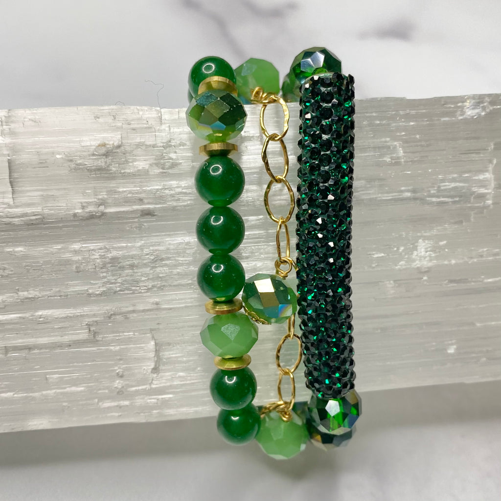 Emerald Green Drop & Stretch Bracelet Bundle  NEW