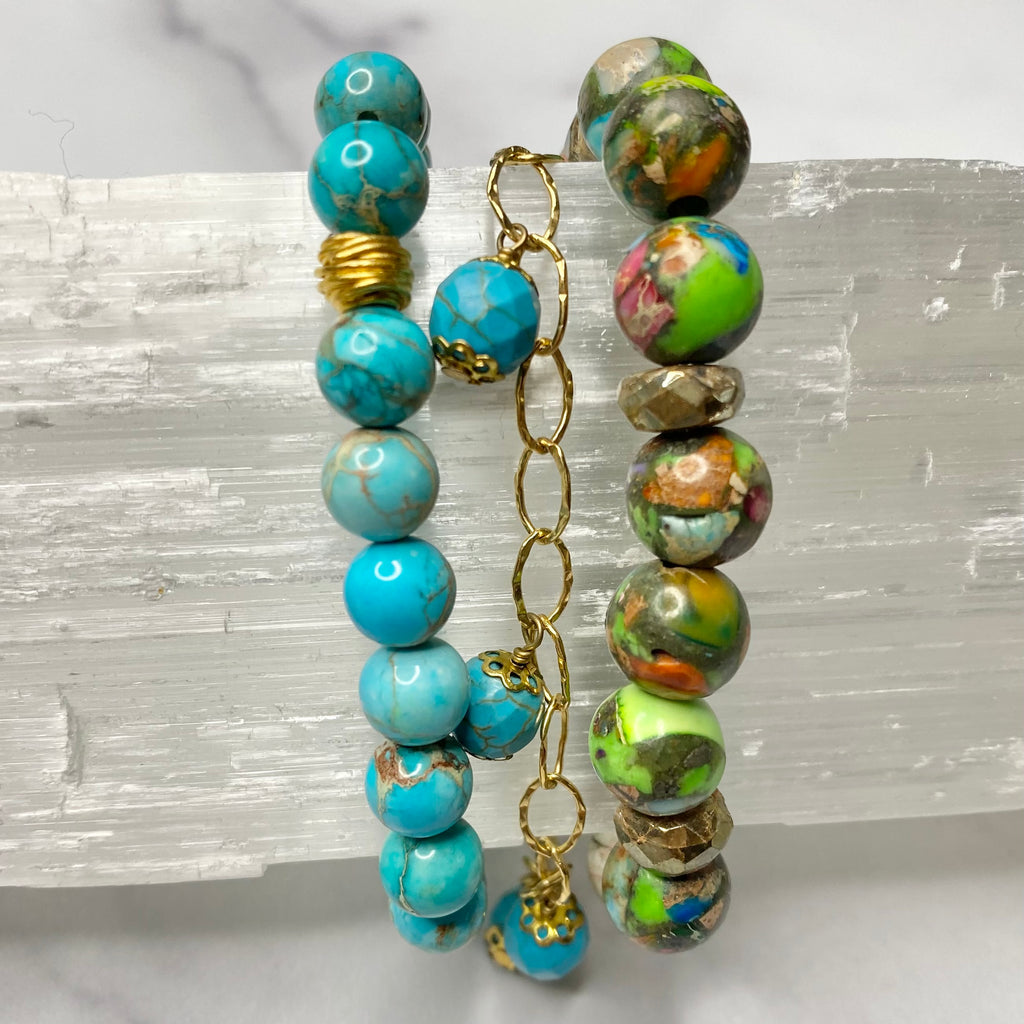 Turquoise & Jasper Drop and Stretch Bracelet Bundle  NEW