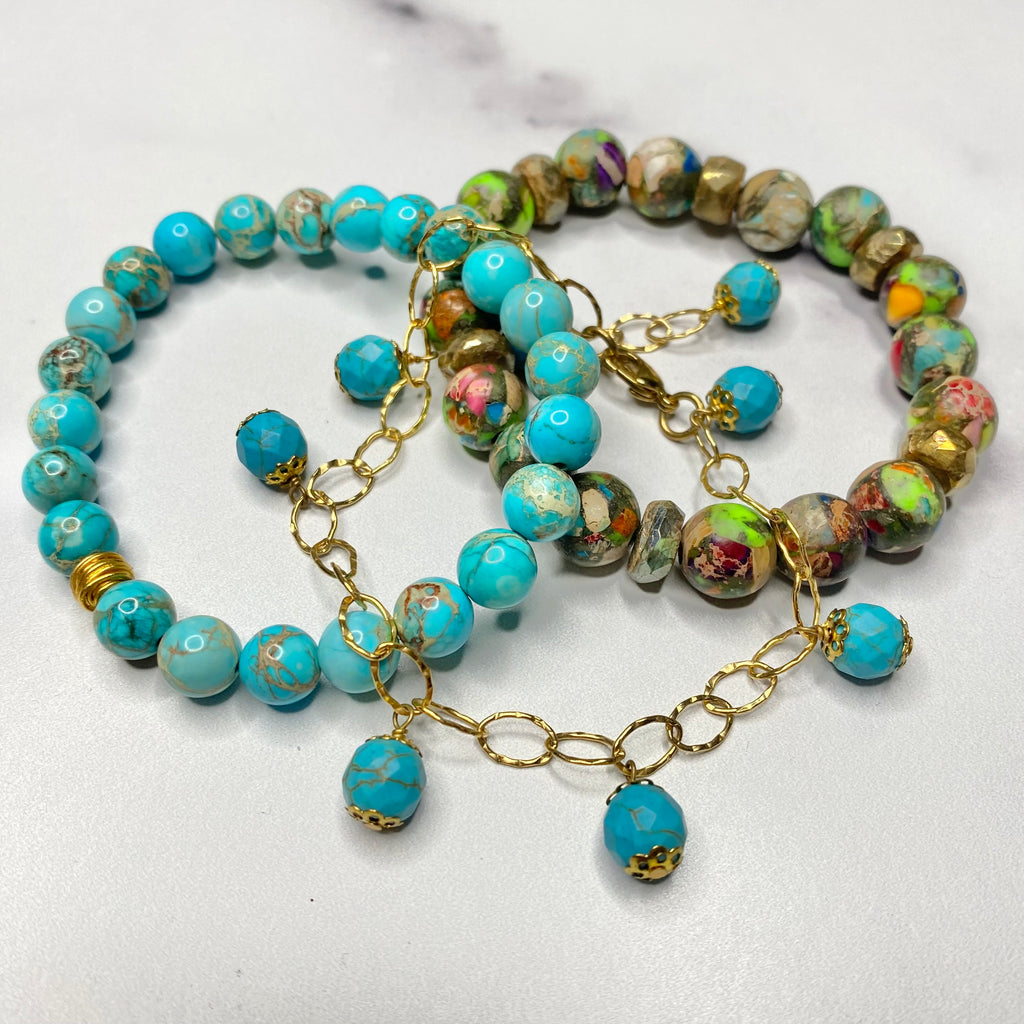 Turquoise & Jasper Drop and Stretch Bracelet Bundle  NEW