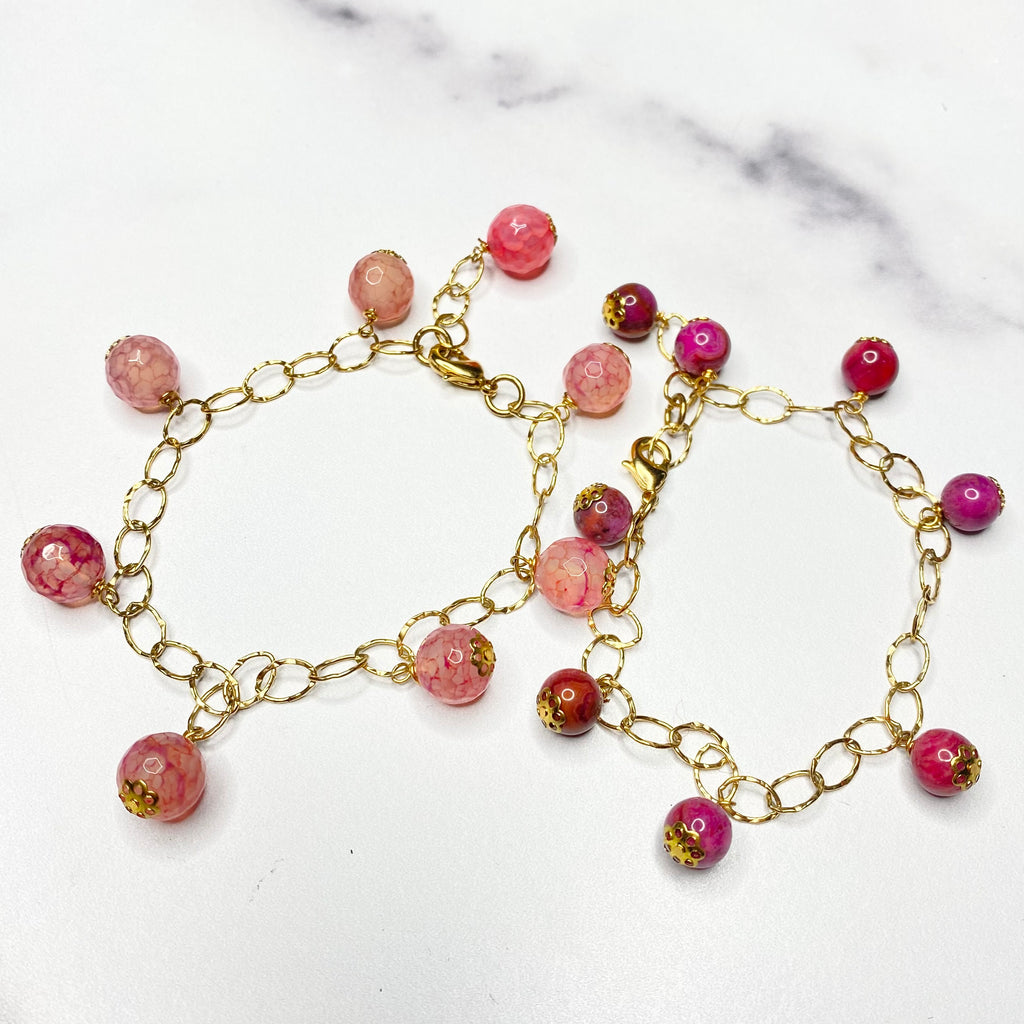 Pink Jasper and Lace Gold Stretch Bracelet Bundle  NEW