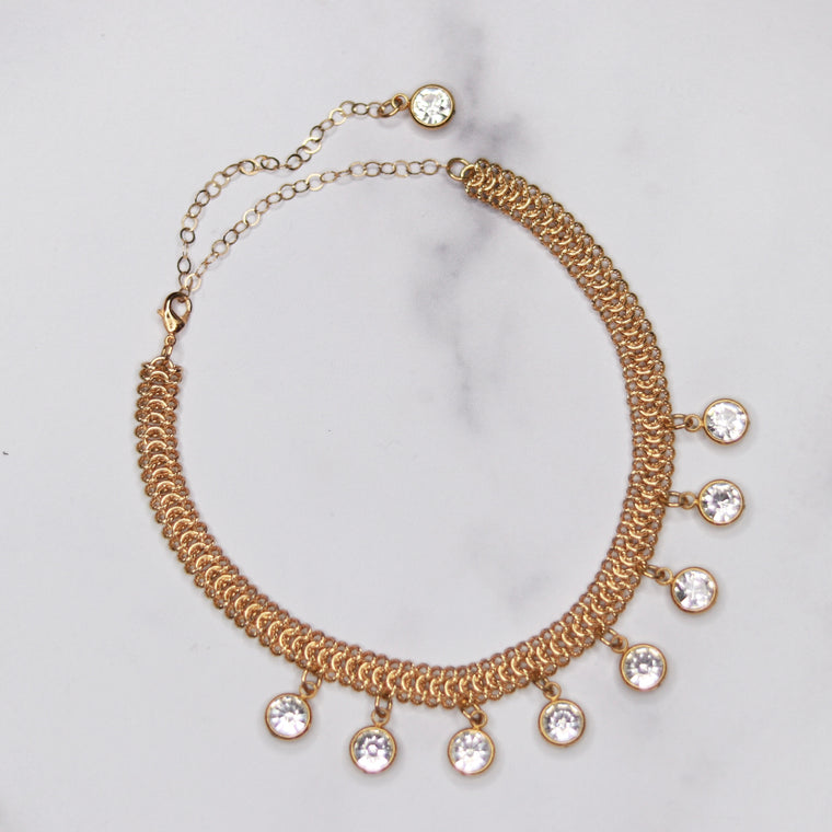 Gold Chainmaille Choker with Swarovski Crystal Drops Necklace  NEW