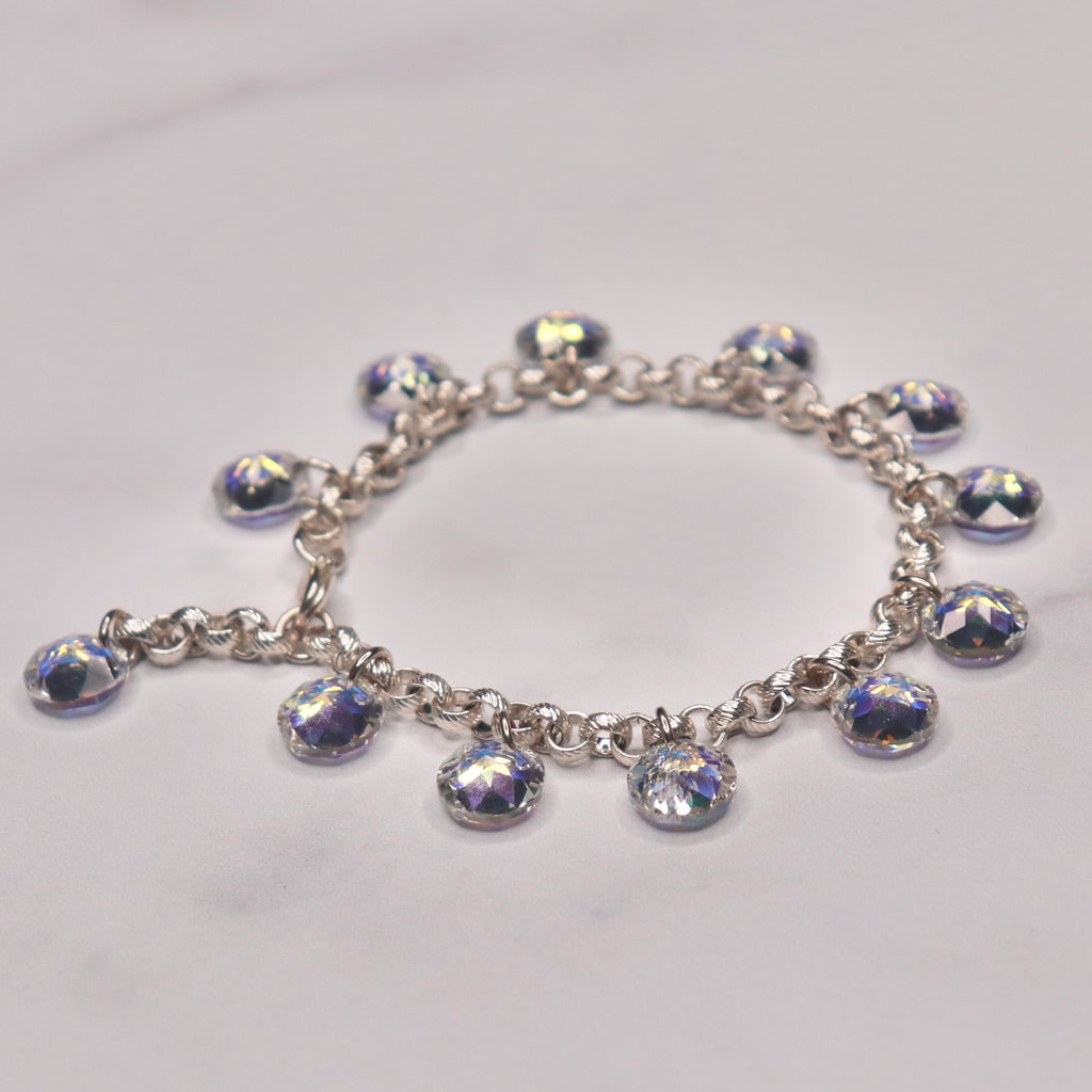 Sterling Silver and Crystal AB Swarovski Rivoli Drop Bracelet (10mm)  NEW