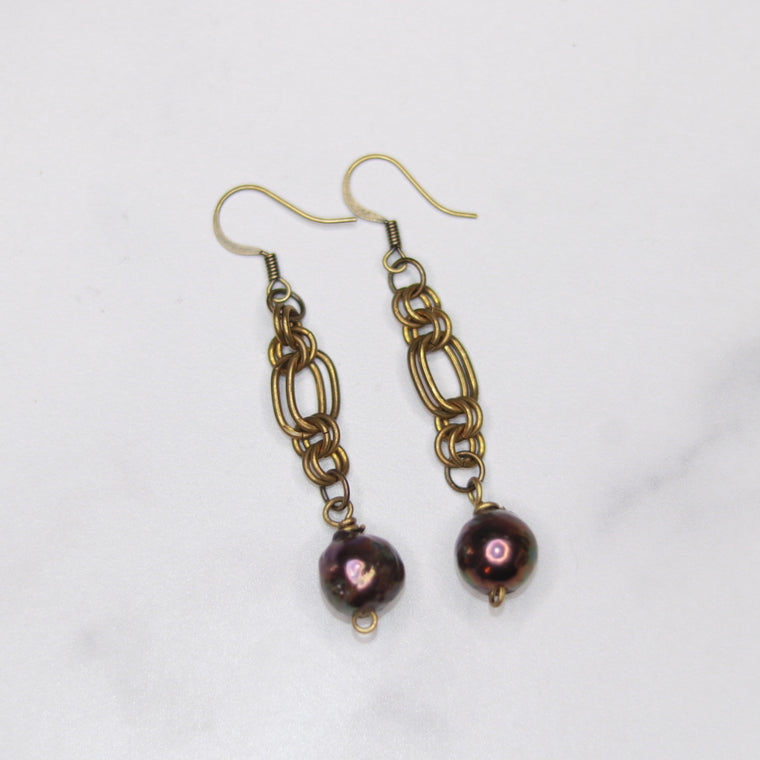 Rainbow Baroque Pearl Drop Chainmaille Earrings  NEW