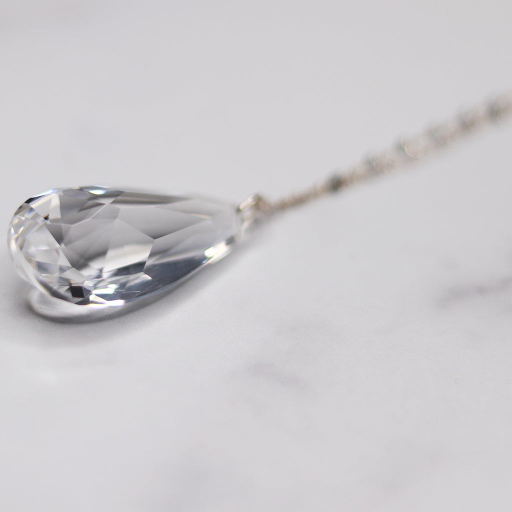 Sterling Silver Clear Teardrop Swarovski Crystal Pendant Necklace  NEW