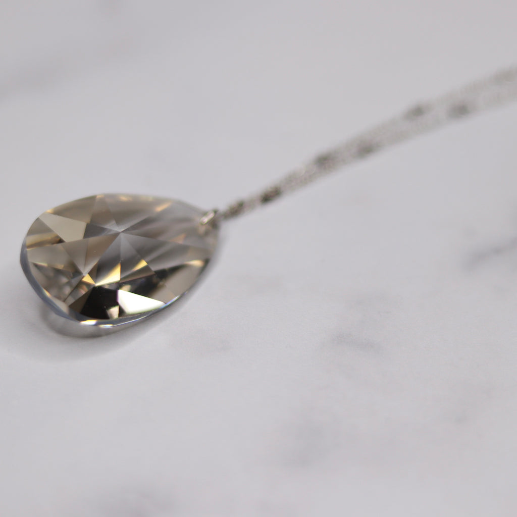 Sterling Silver Smoky Quartz Teardrop Swarovski Crystal Pendant Necklace  NEW