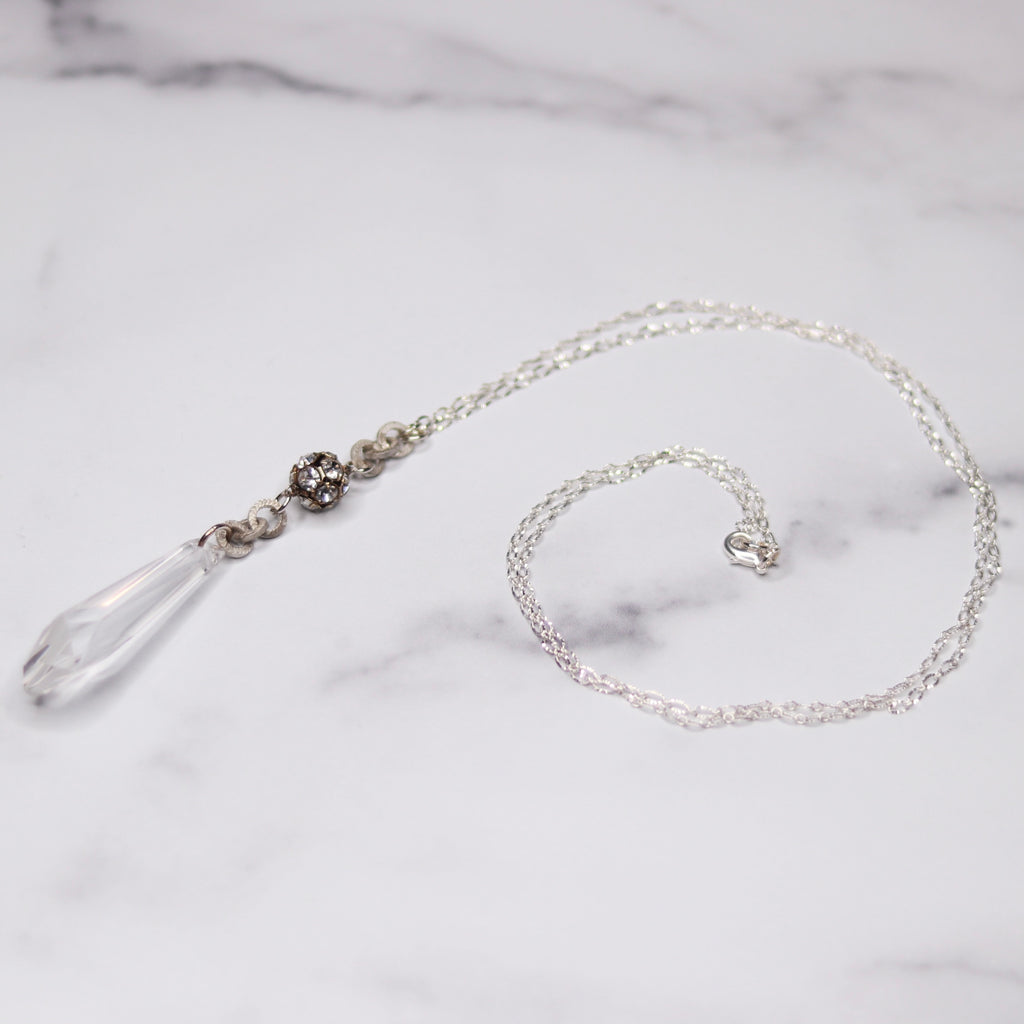 Sterling Silver Frosted Silver Swarovski Icicle with round Pave Crystal Pendant Necklace  NEW