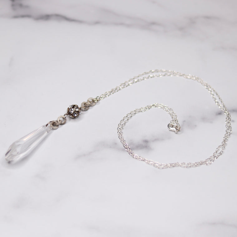 Sterling Silver Frosted Silver Swarovski Icicle with round Pave Crystal Pendant Necklace  NEW