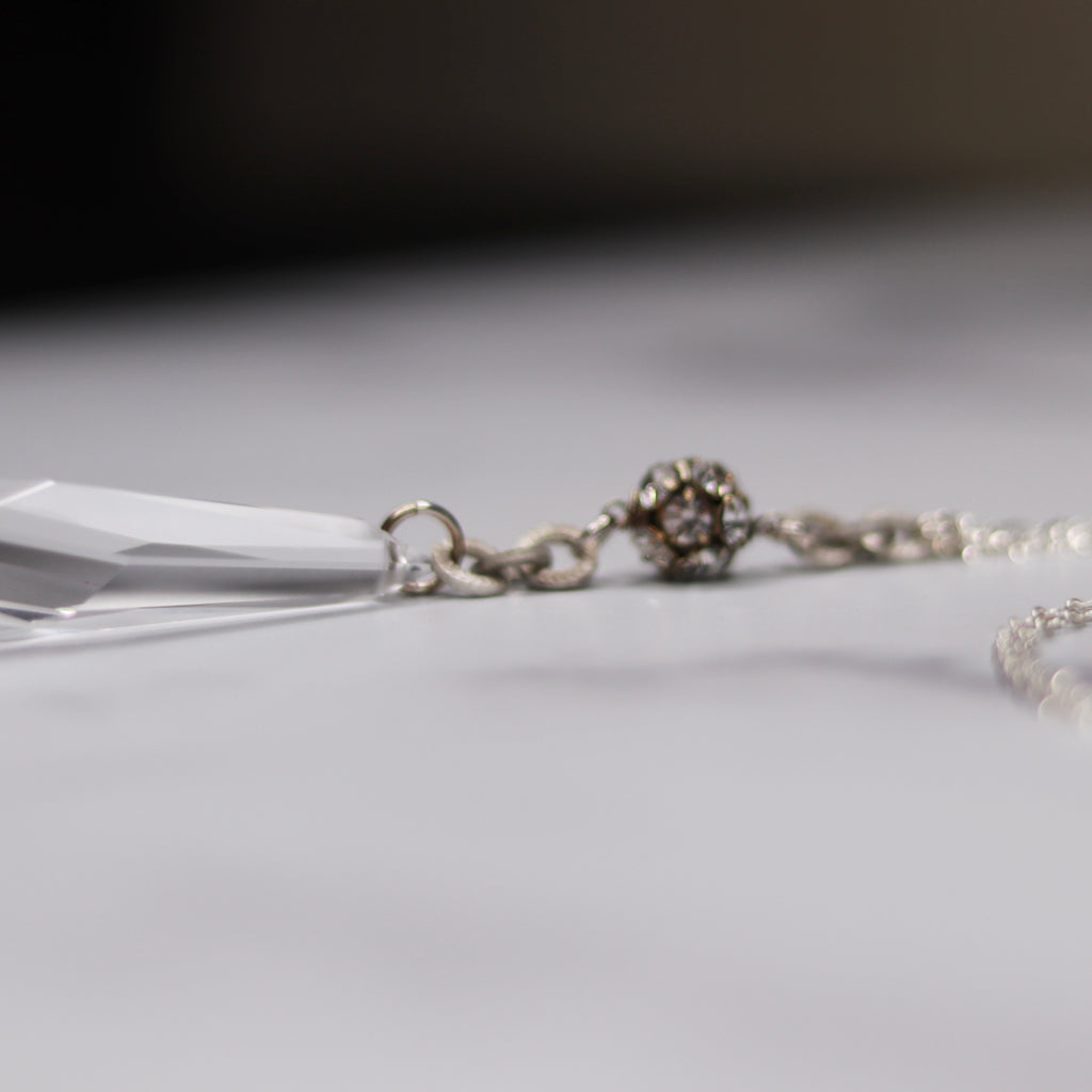 Sterling Silver Frosted Silver Swarovski Icicle with round Pave Crystal Pendant Necklace  NEW
