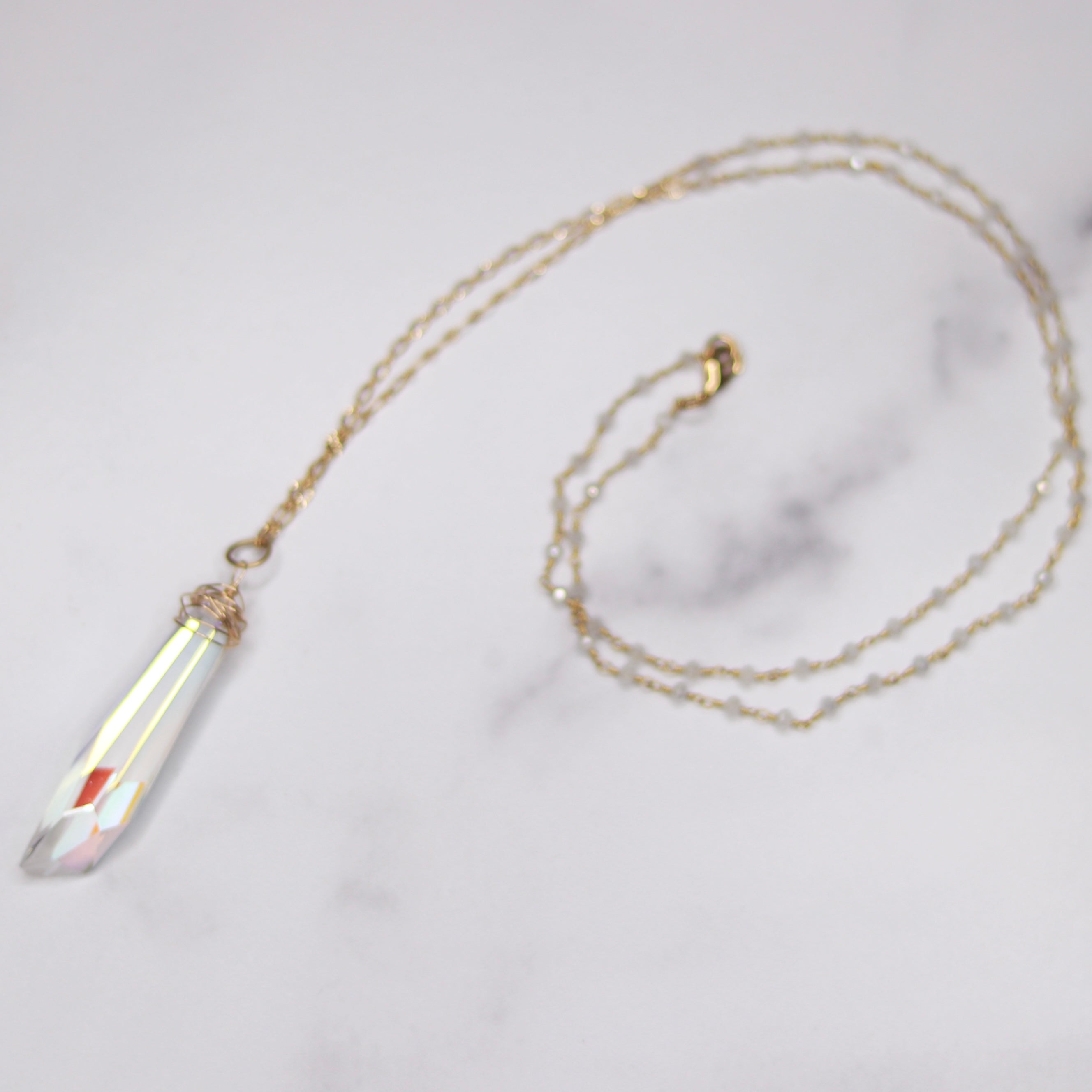 Gold Filled wrapped Frosted Clear AB Swarovski Icicle Crystal