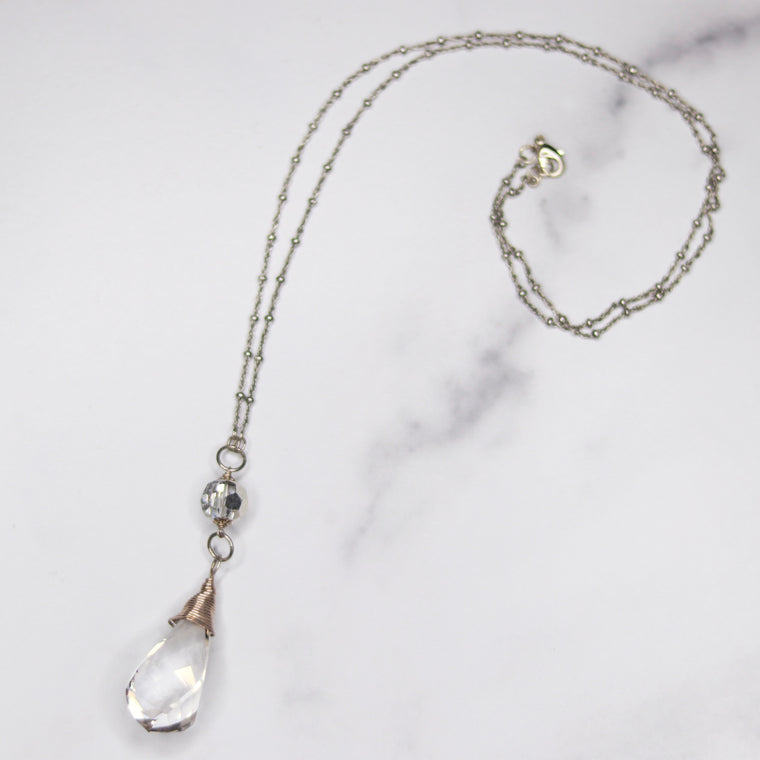 Sterling Silver wrapped Silver Shade Swivel Swarovski and Swarovski Crystal Pendant Necklace  NEW
