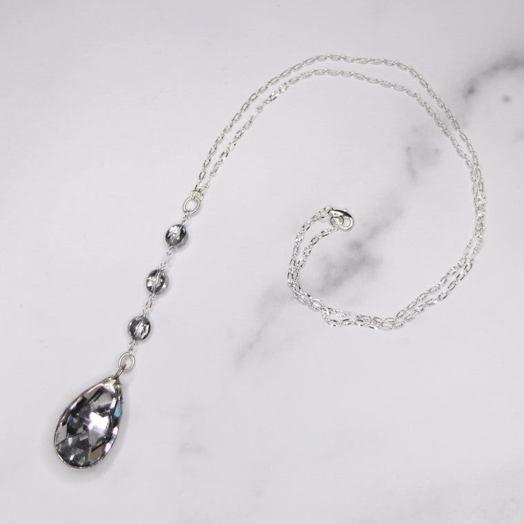 Sterling Silver soldered Silver Swarovski Teardrop and Oval Swarovski Crystals Pendant Necklace  NEW
