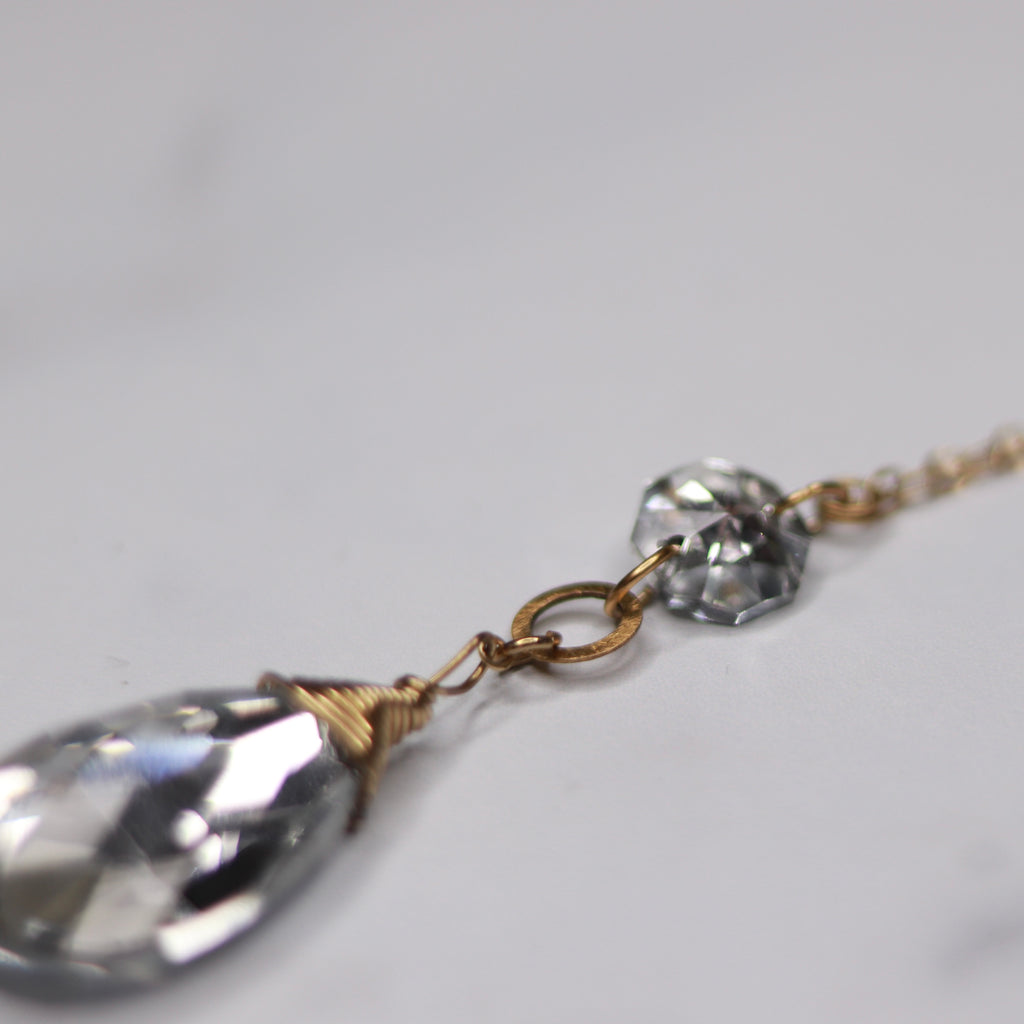 Gold Filled wrapped Silver Foil Teardrop Swarovski and Swarovski Crystal Pendant Necklace  NEW