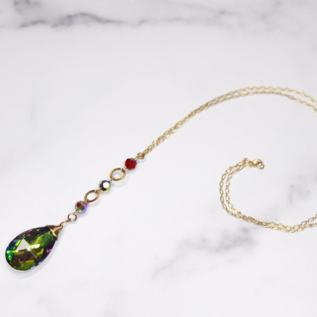 Gold Filled wrapped Vitrail Teardrop Crystal and Vitrail Swarovski Crystals Pendant Necklace  NEW
