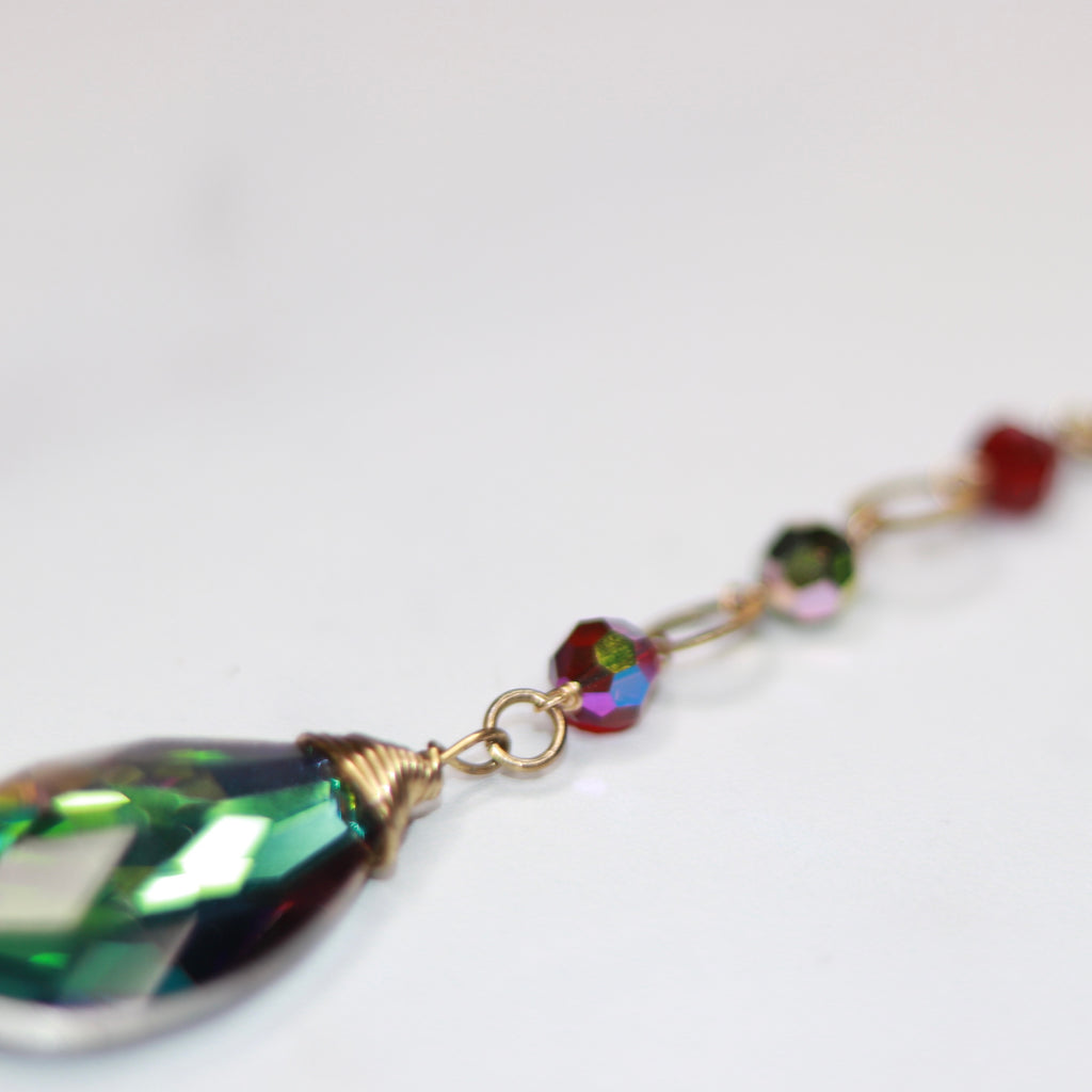 Gold Filled wrapped Vitrail Teardrop Crystal and Vitrail Swarovski Crystals Pendant Necklace  NEW