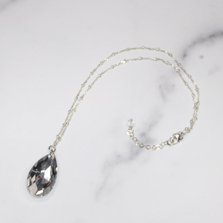 Sterling Silver Teardrop AB Swarovski Crystal Pendant Necklace  NEW