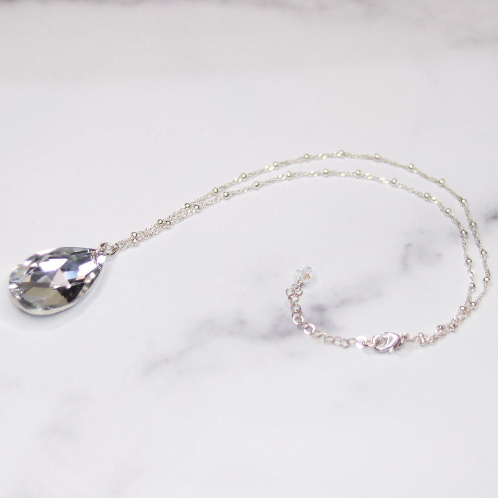 Sterling Silver Teardrop AB Swarovski Crystal Pendant Necklace  NEW