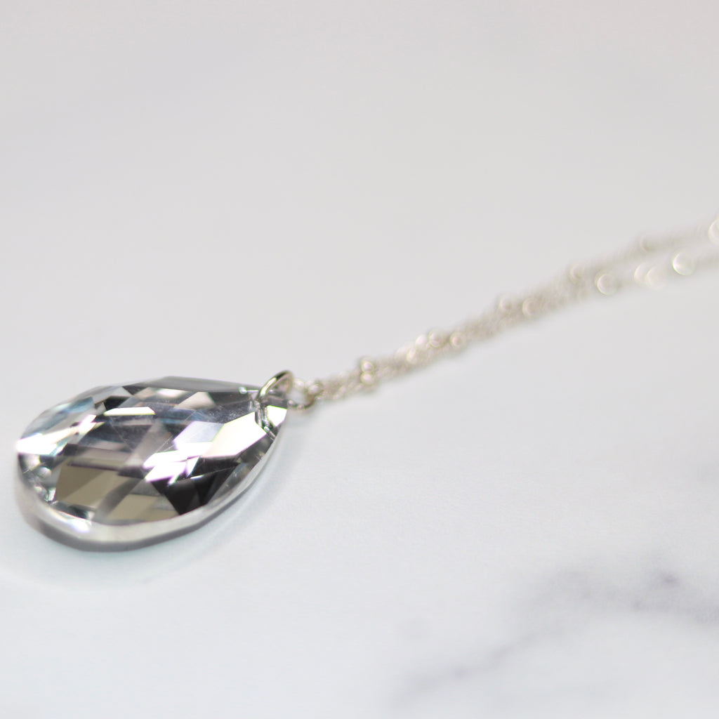 Sterling Silver Teardrop AB Swarovski Crystal Pendant Necklace  NEW