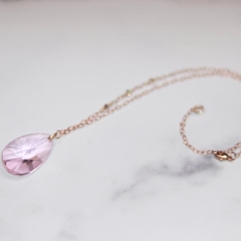 Rose Gold Light Pink Teardrop Swarovski Crystal Pendant Necklace  NEW