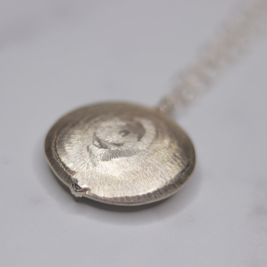 Brushed Thai Silver Disc Pendant Necklace On Etched Sterling Silver Large Loop Chain.  NEW