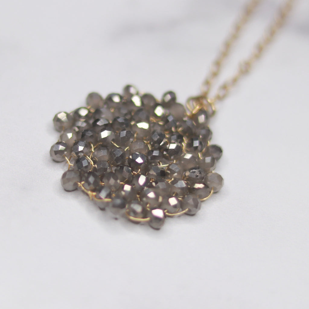 Small Brushed Gold Charcoal Swarovski Crystal Woven Round Pendant Necklace  NEW