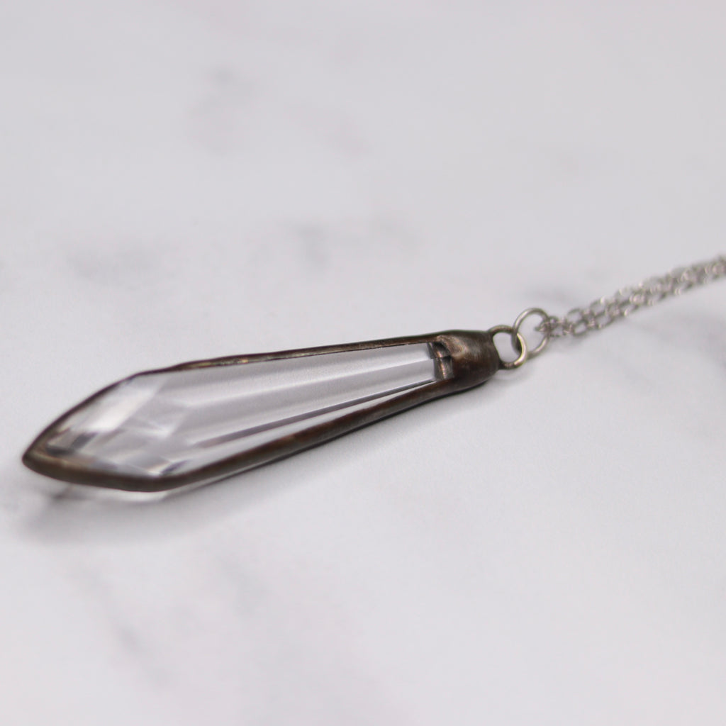 Charcoal Soldered Clear Icicle Crystal Chandelier Pendant on Antique Silver Chain  NEW