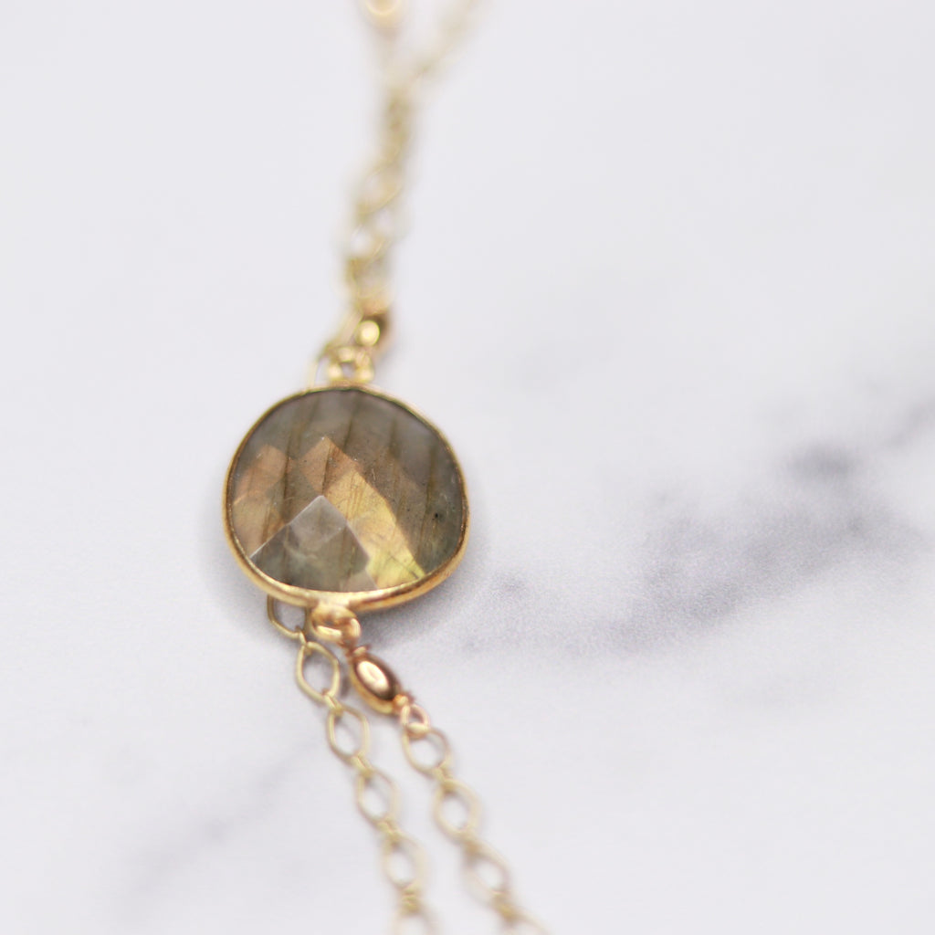 Gold-Filled Labradorite Large Oval Long Layering Necklace  NEW