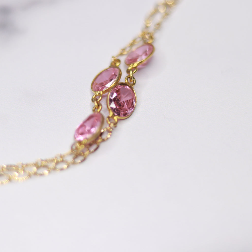 Gold-Filled Pink Swarovski Crystal Large Oval Long Layering Necklace  NEW