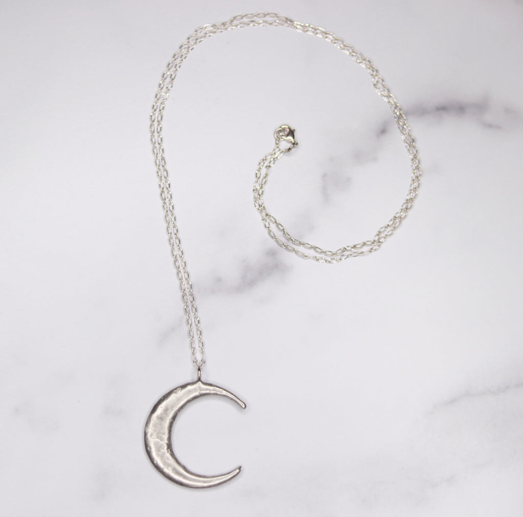 Sterling Silver Soldered Wrap Crescent Moon Pendant Necklace  NEW