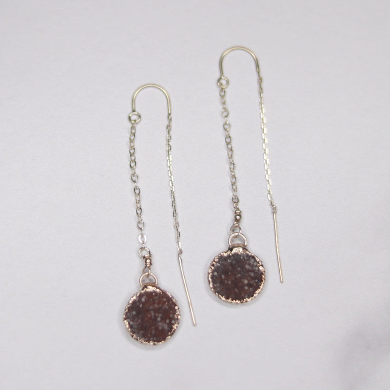 Taupe Round Druzy Pendants in Sterling Silver Threader Earrings  NEW