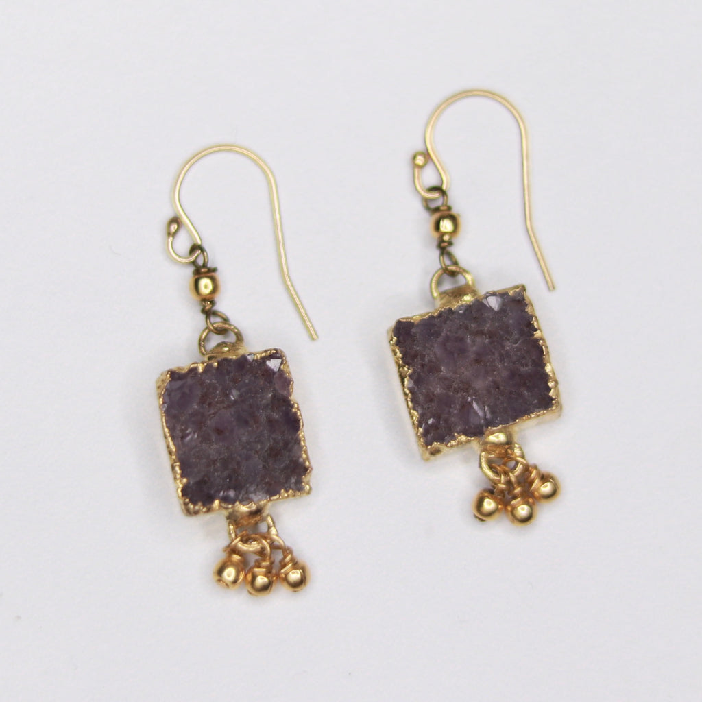 Charcoal Square Druzy Pendants with Gold-Filled Drops Fishhook Earrings  NEW