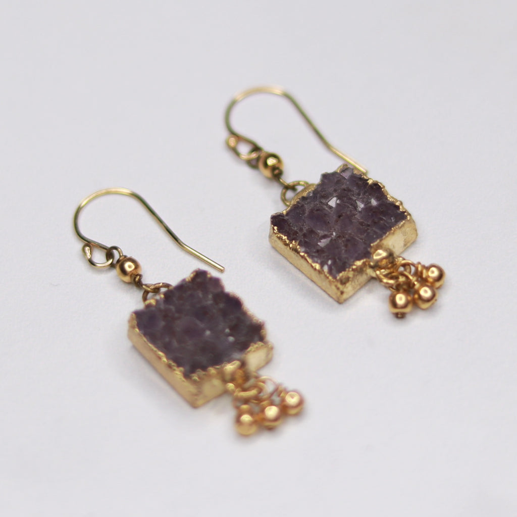 Charcoal Square Druzy Pendants with Gold-Filled Drops Fishhook Earrings  NEW
