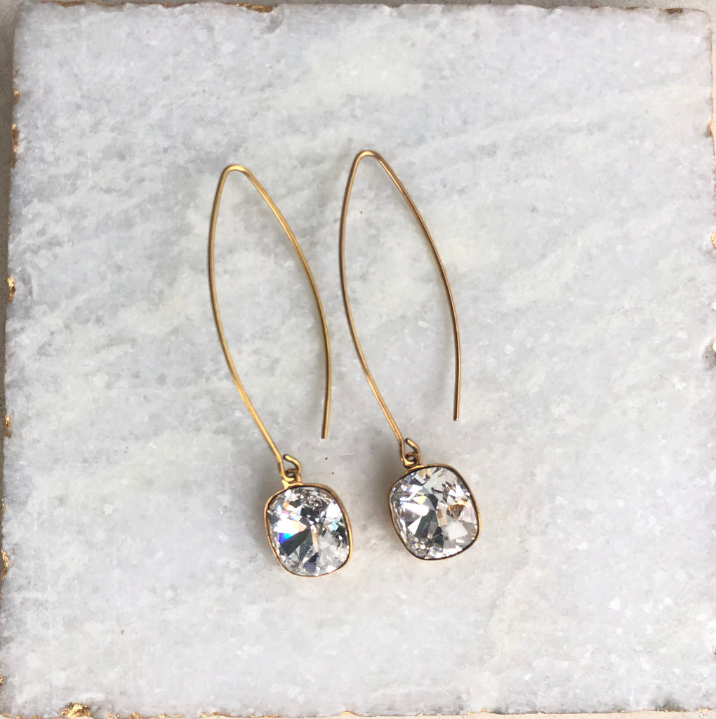 Swarovski Crystal Cushion Cut Pendant on Oval Earrings in Gold Filled or Sterling Silver  NEW