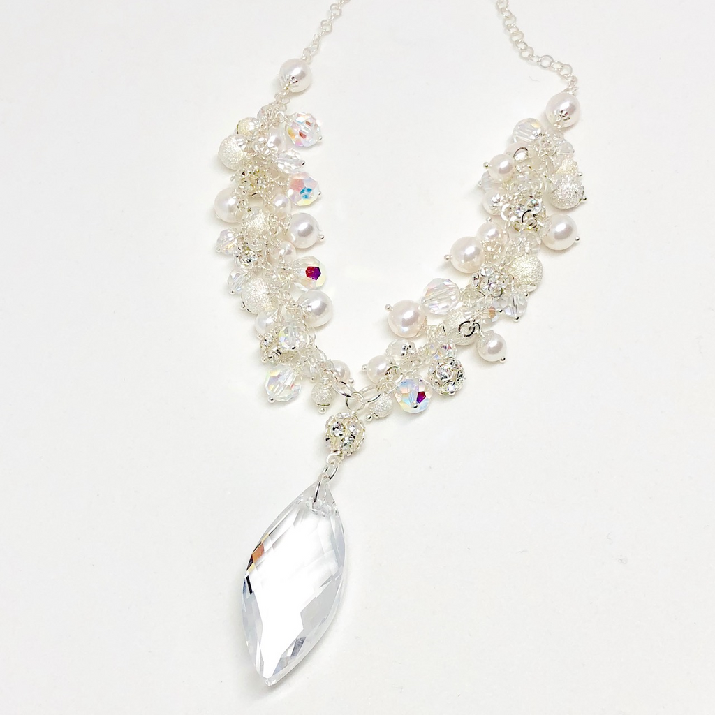 Signature Bridal Wedding Crystal Drop Necklace  NEW